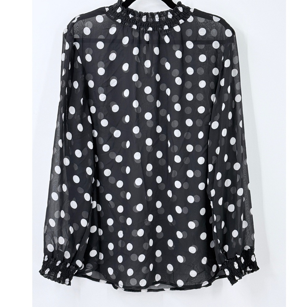 Torrid Black White Polka Dot‎ Sheer Smocked Neck Top womens Sz 2X retro office